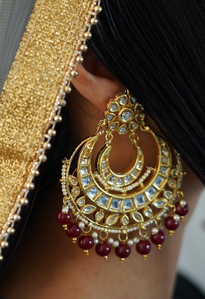 Chandbali Earrings Kundan Meenakari Traditional Indian Earrings