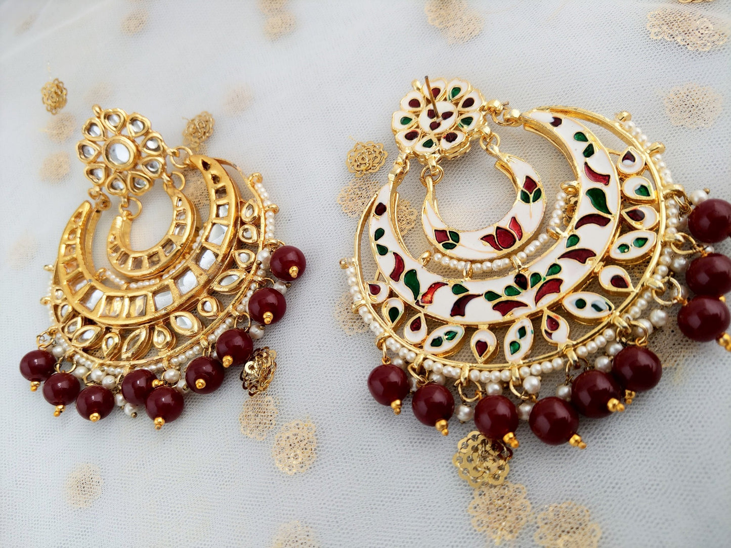 Chandbali Earrings Kundan Meenakari Traditional Indian Earrings