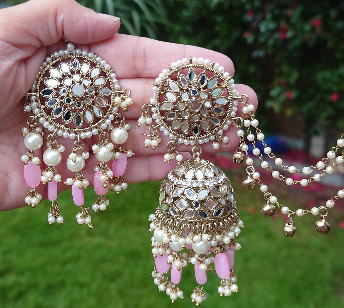 XL Jhumka Earrings - Baby Pink