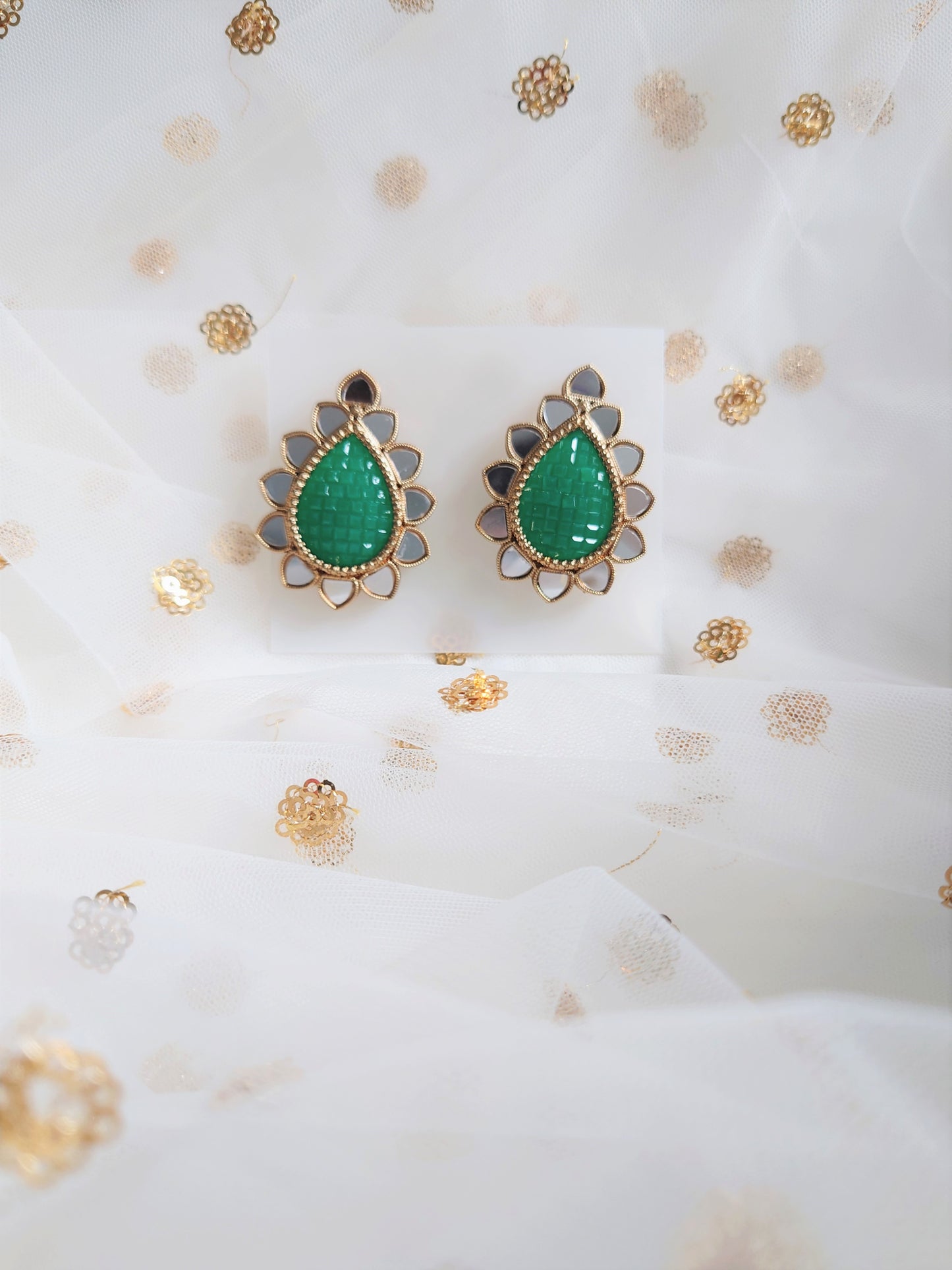Drop Mirror Earrings - Green