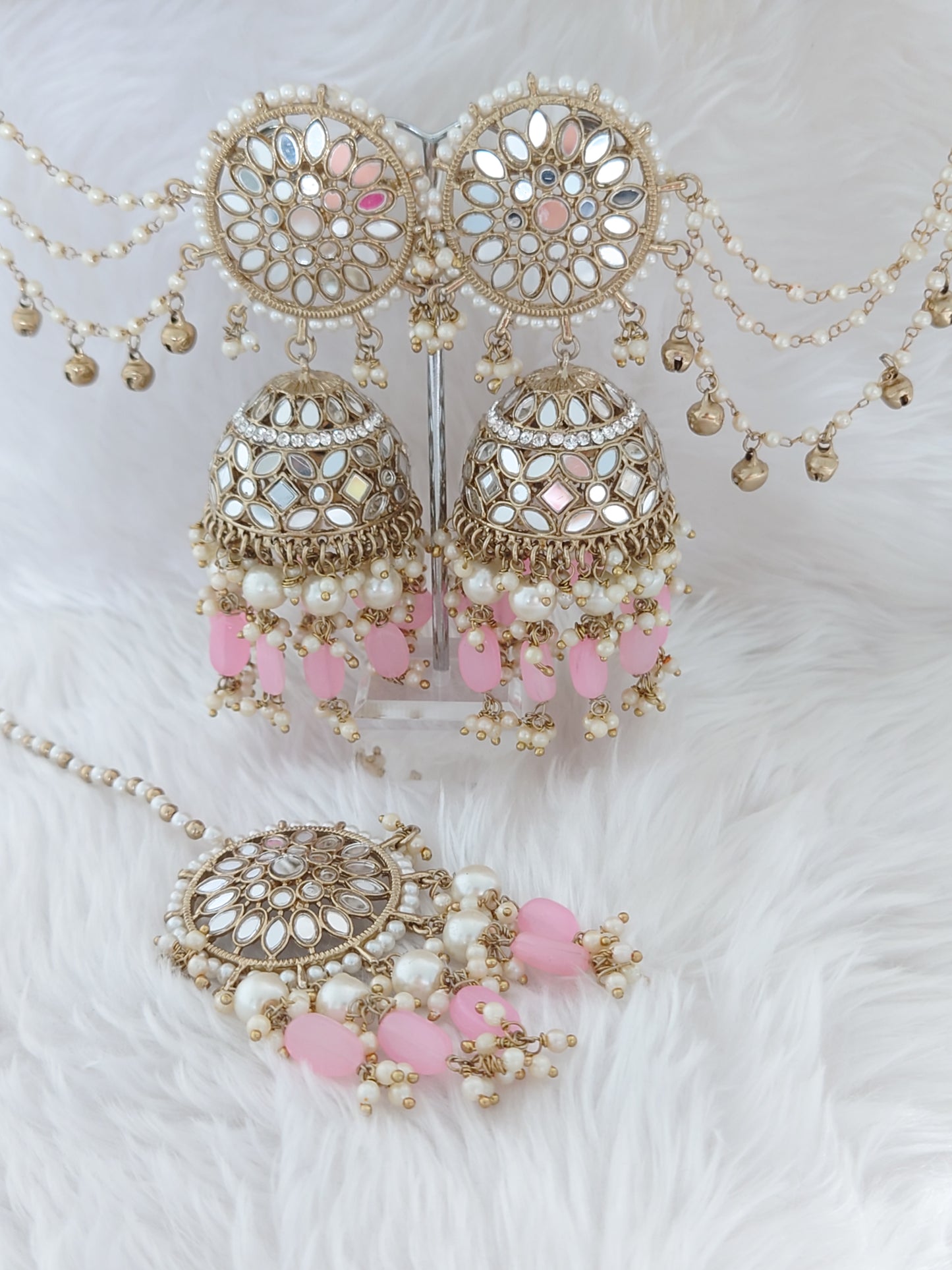 XL Jhumka Earrings - Baby Pink