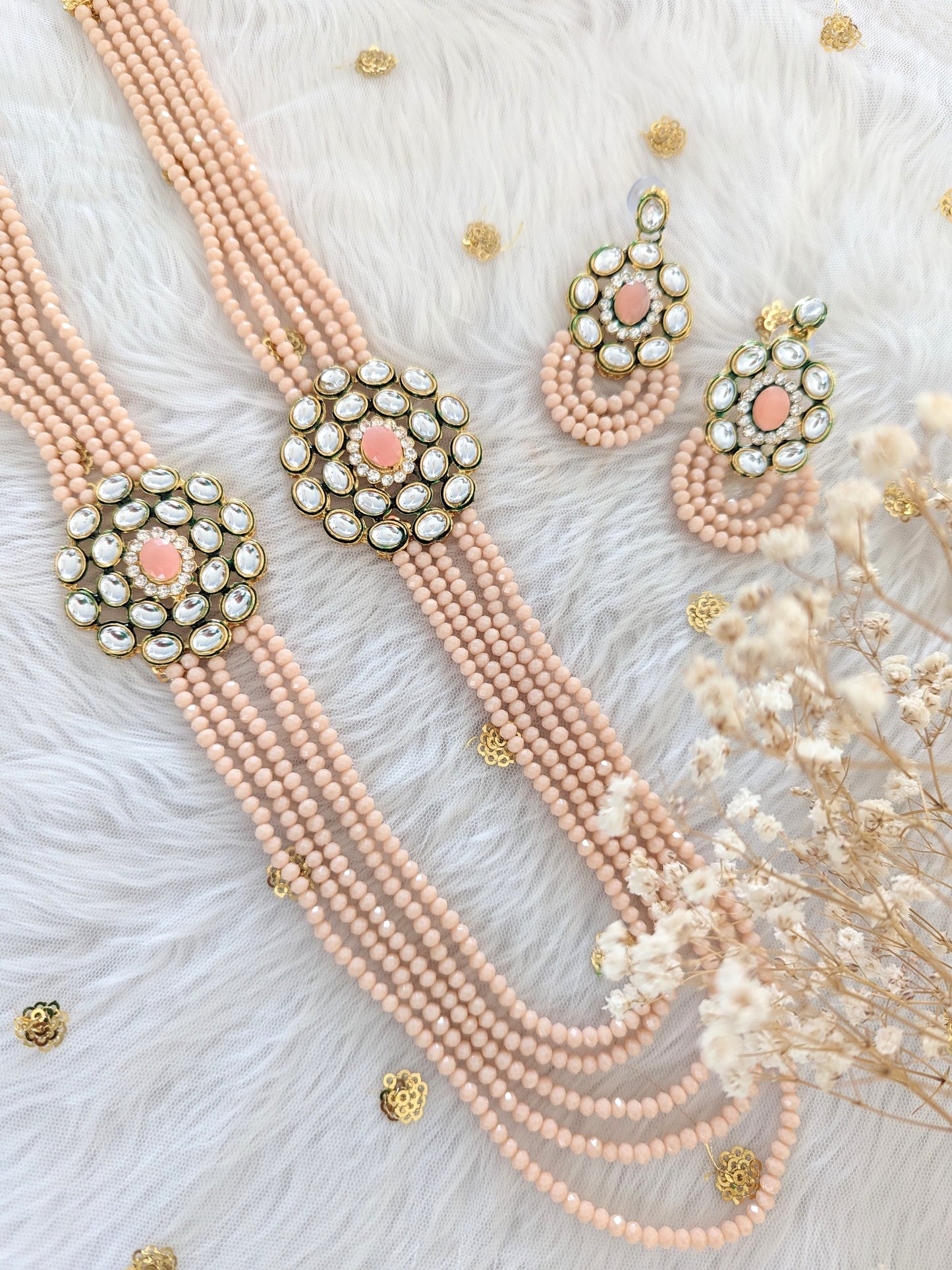 Deepi Peach Long Necklace Set