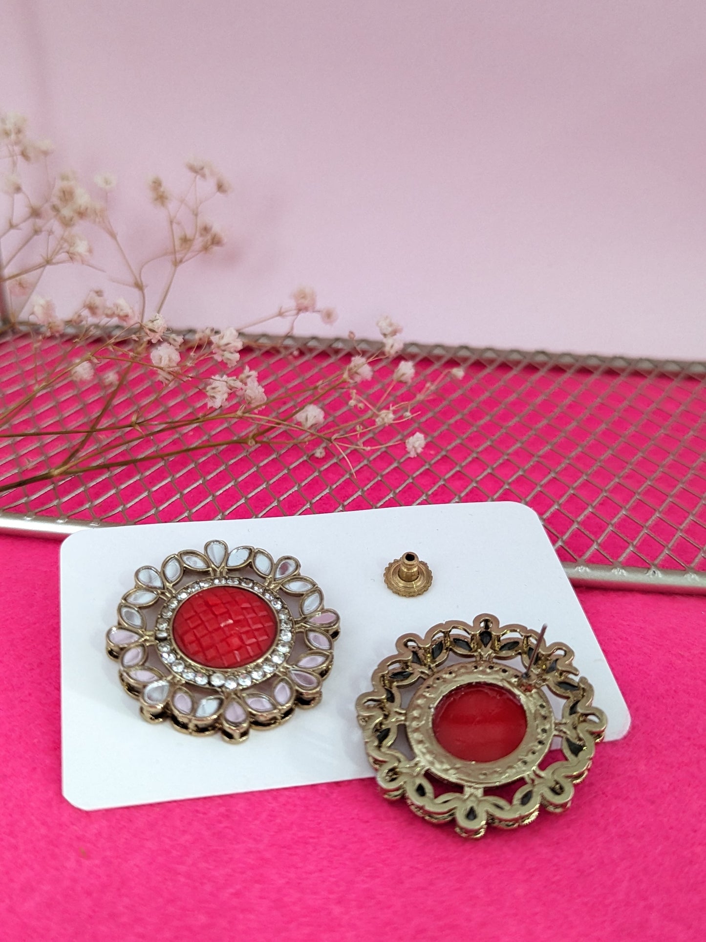 Gulbahar Mirror Earrings - Red