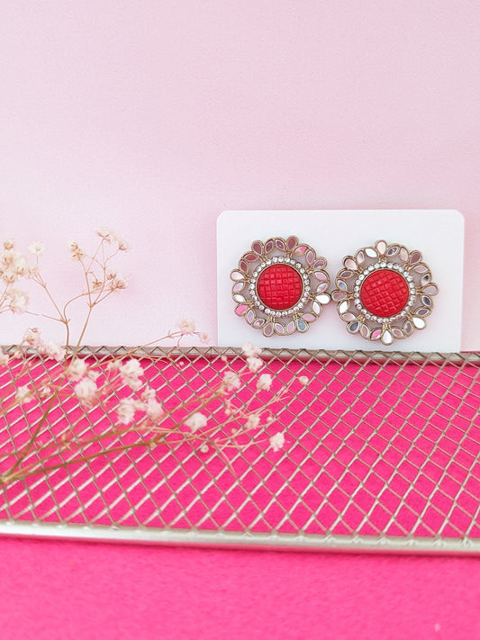 Gulbahar Mirror Earrings - Red