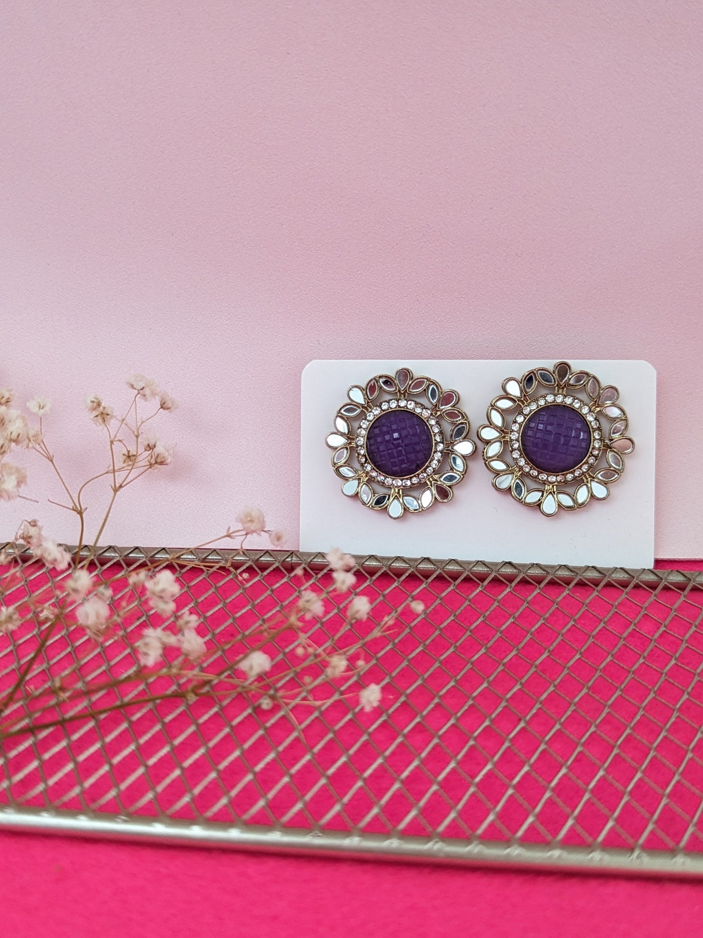 Gulbahar Mirror Earrings - Purple