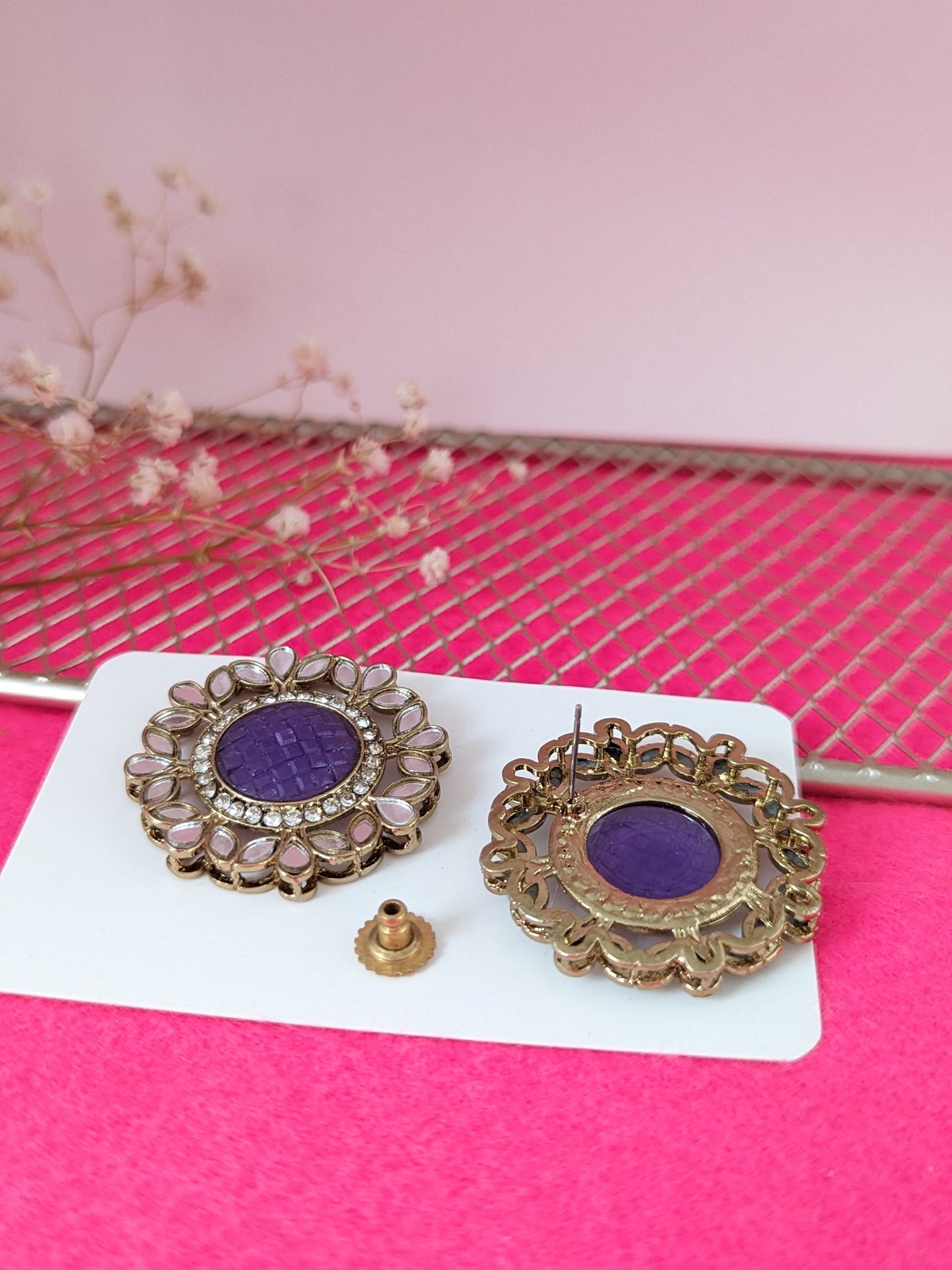 Gulbahar Mirror Earrings - Purple