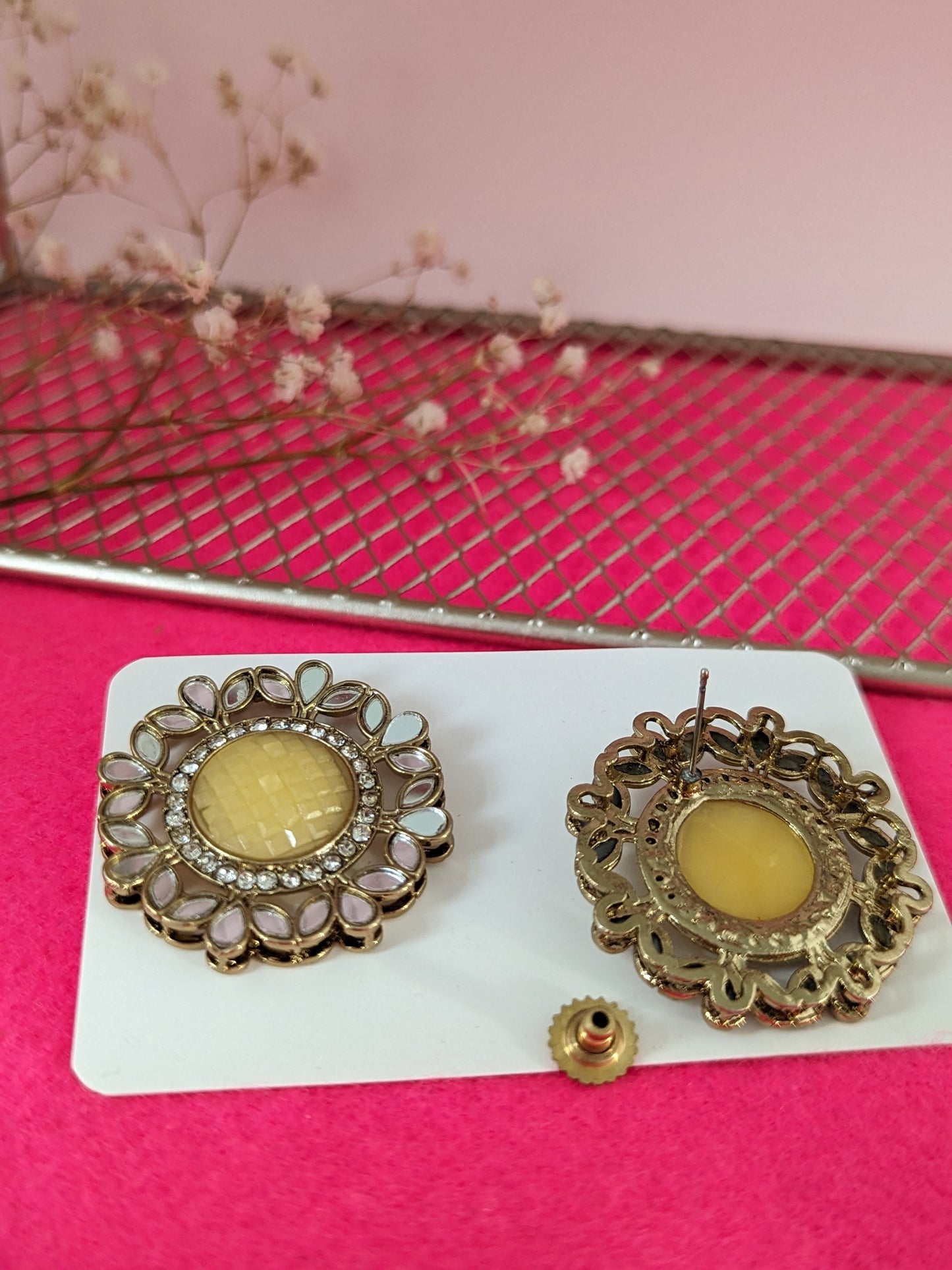 Gulbahar Mirror Earrings - Yellow
