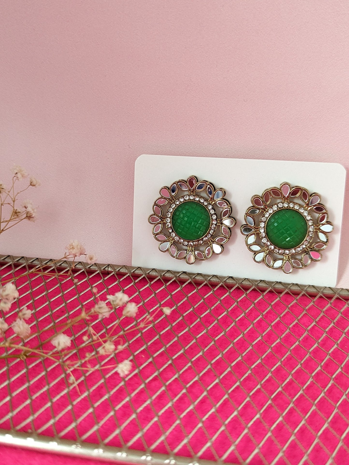 Gulbahar Mirror Earrings - Green