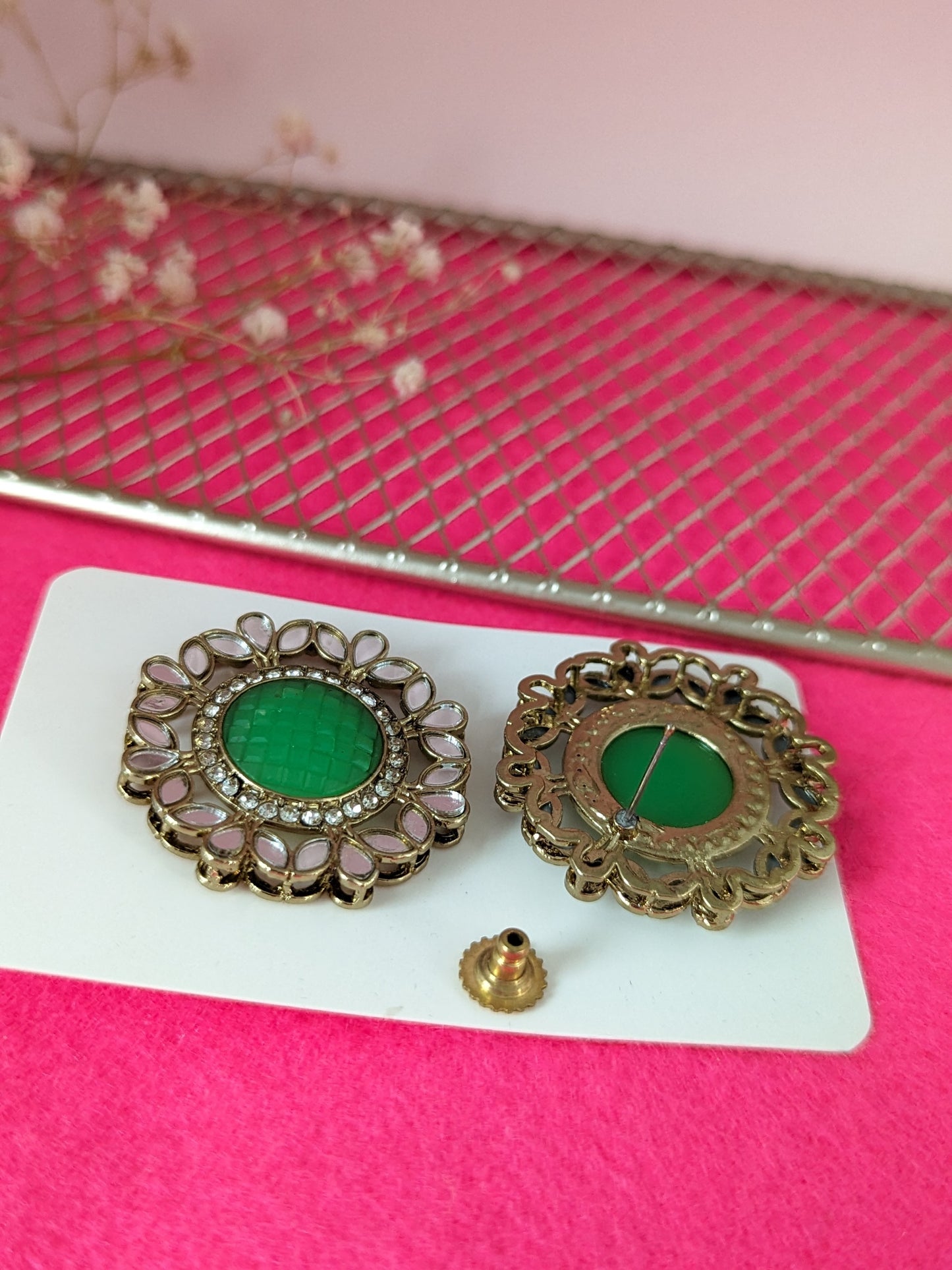 Gulbahar Mirror Earrings - Green