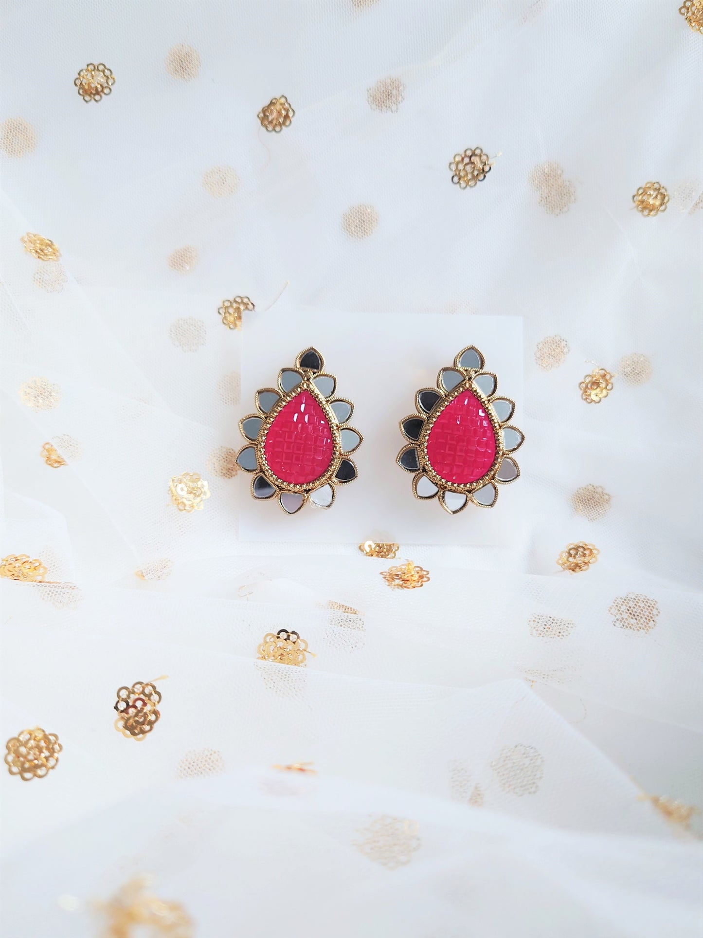Drop Mirror Earrings - Scarlet Red