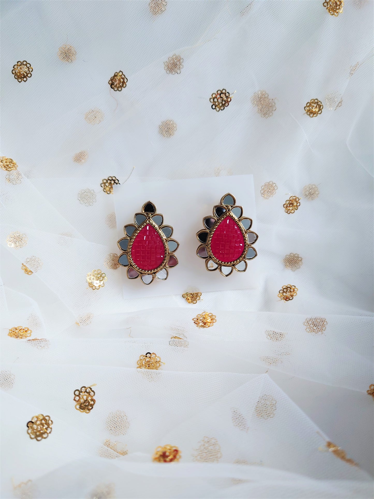 Drop Mirror Earrings - Ruby Red
